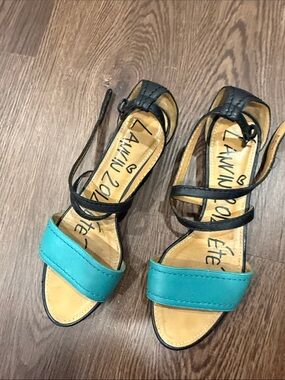 Lanvin teal and black strappy sandals